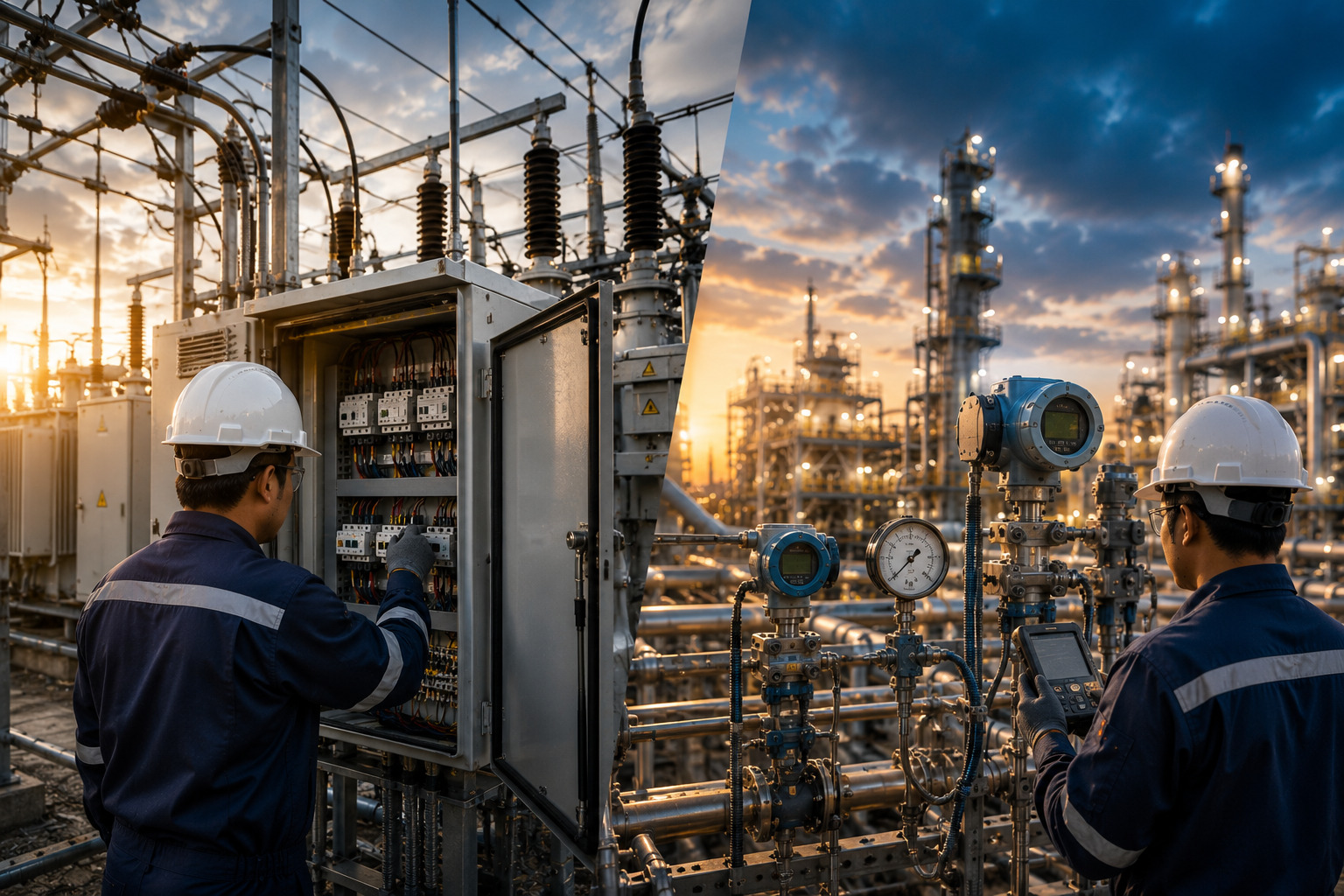 Pekerjaan electrical dan instrumentation pada fasilitas industrial.